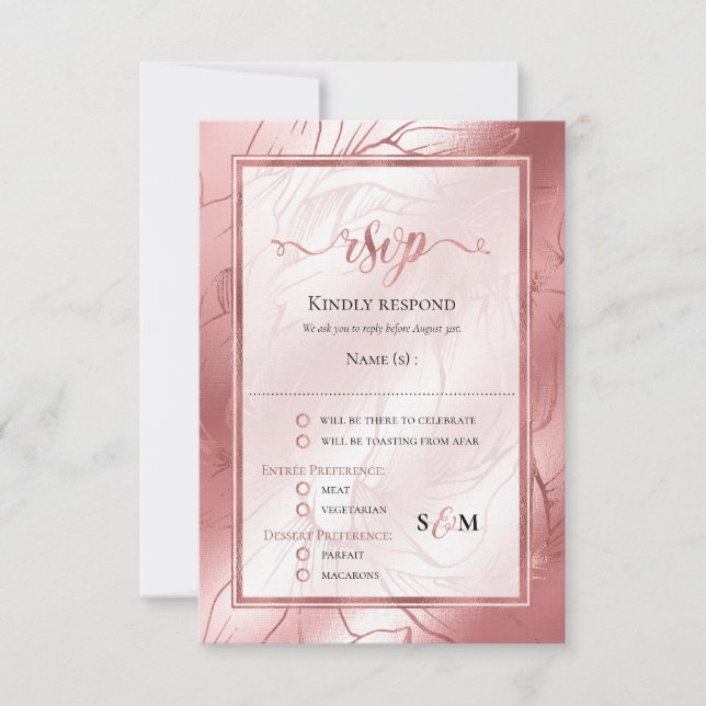 tarjeta de respuesta de rsvp rosa rosa polvoriento (Anverso)
