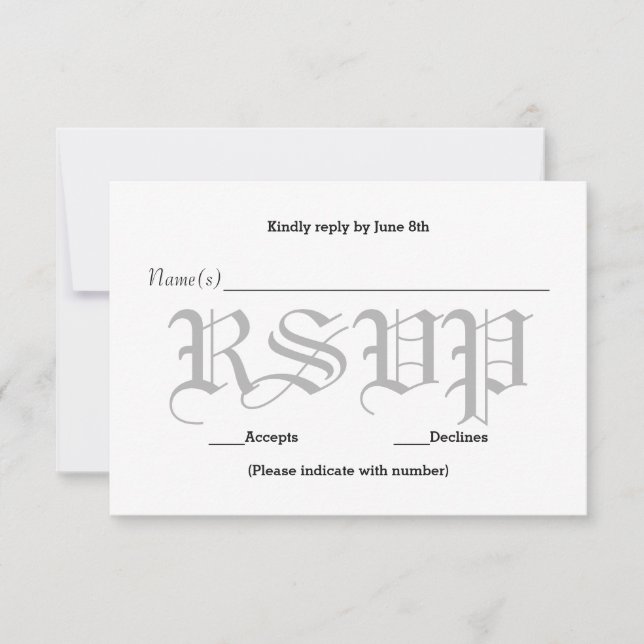Tarjeta de respuesta de RSVP - Texto de boda gris  (Anverso)