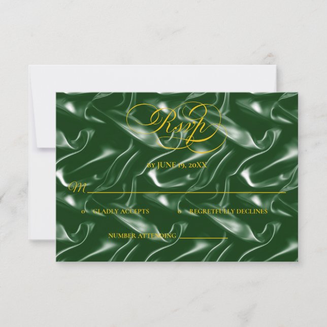 Tarjeta de respuesta de seda verde esmeralda para  (Anverso)