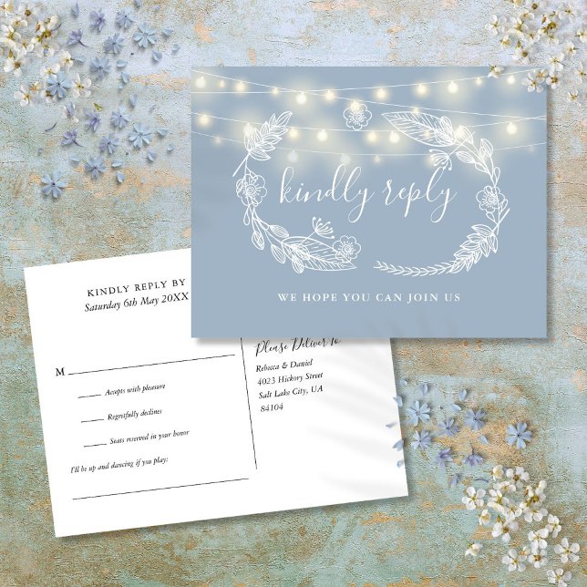 Tarjeta de respuesta de solicitud de canción flora (Dusty Blue Floral Song Request RSVP Card)