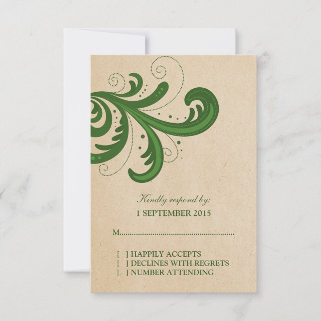 Tarjeta De Respuesta De Swirls De Estilo Verde (Anverso)