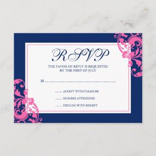 Tarjeta de respuesta de Swirls Flourish Blue and P