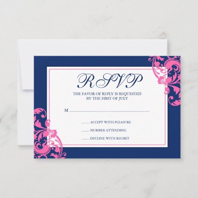 Tarjeta de respuesta de Swirls Flourish Blue and P (Anverso)