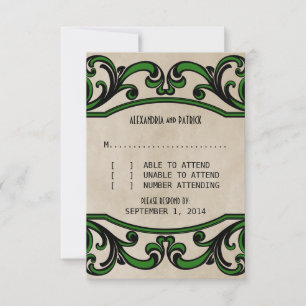 Tarjeta de respuesta de Swirls gótica verde