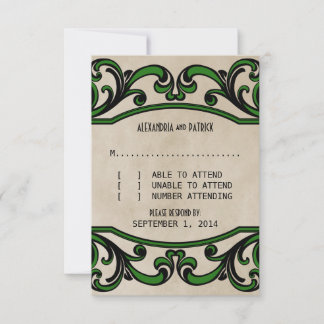 Tarjeta de respuesta de Swirls gótica verde