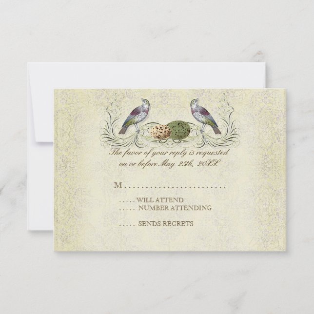 Tarjeta de respuesta de Wings of Love RSVP - Cream (Anverso)