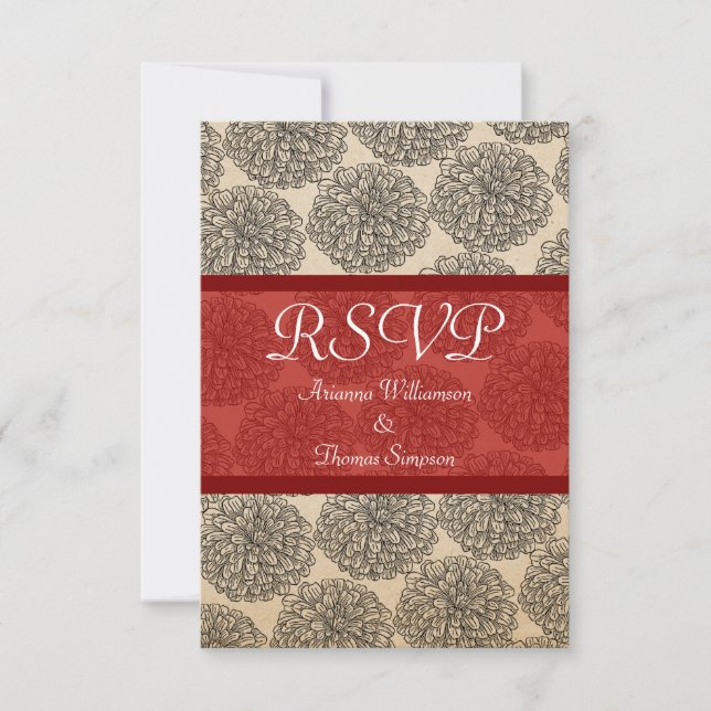 Tarjeta de respuesta de zinnia vintage, rojo (Anverso)