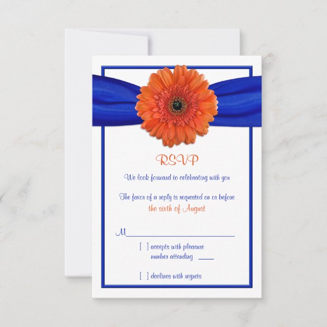Tarjeta de respuesta del Boda azul naranja Gerbera (Anverso)