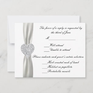 Tarjeta de respuesta del Boda blanco Diamond Heart