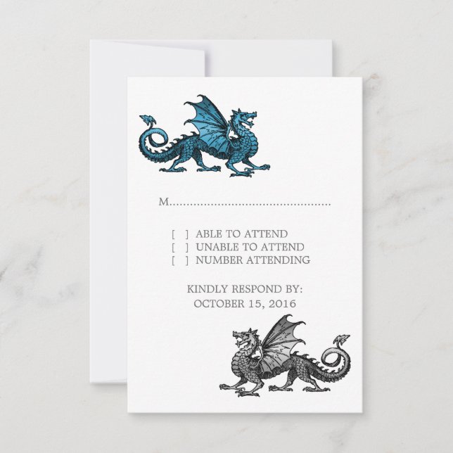 Tarjeta de respuesta del Boda Blue Silver Dragon (Anverso)