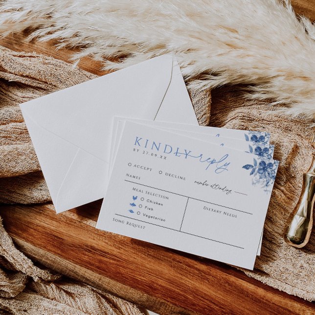 Tarjeta de respuesta del Boda Blue Toile con opció (Subido por el creador)