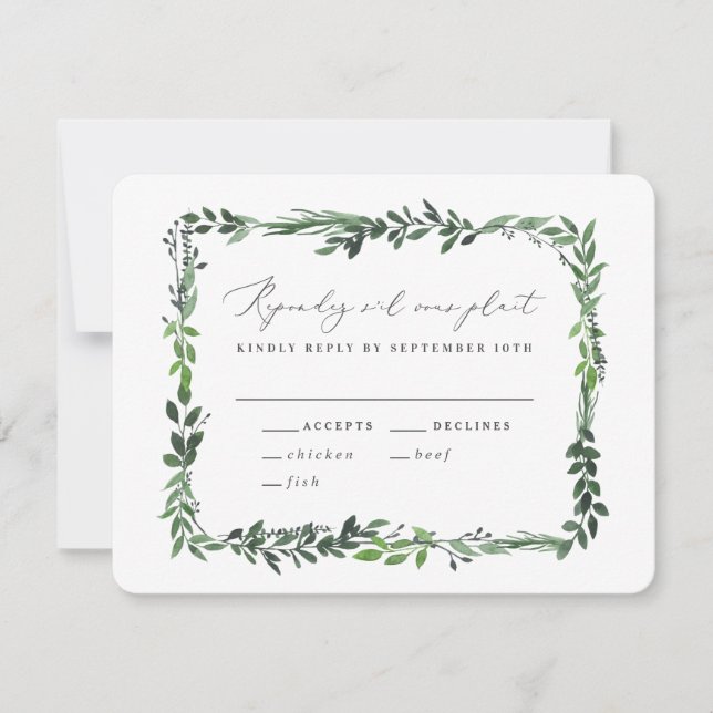 Tarjeta de respuesta del boda con hojas geométrica (Anverso)