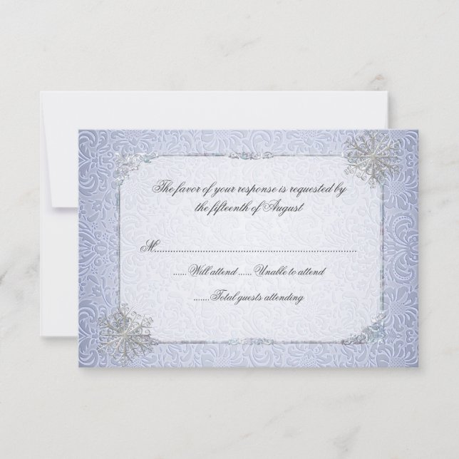 Tarjeta de respuesta del Boda Crystal Blue Snowfla (Anverso)