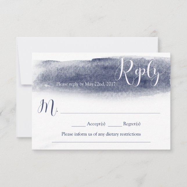 Tarjeta de respuesta del Boda de acuarela azul de  (Anverso)