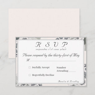Tarjeta de respuesta del Boda de encaje rosa-champ