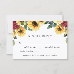 Tarjeta de respuesta del Boda de girasol y Rosas