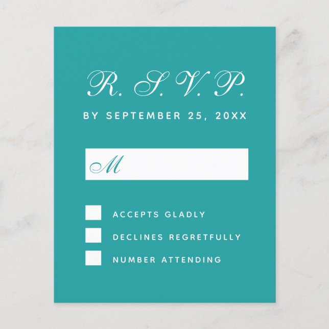 Tarjeta de respuesta del Boda de guión azul Verde  (Anverso)