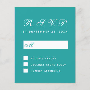 Tarjeta de respuesta del Boda de guión azul Verde 