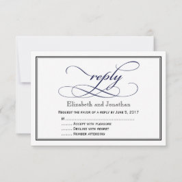 Tarjeta de respuesta del Boda de guiones azul y bl