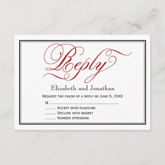 Tarjeta de respuesta del Boda de guiones de caligr (Anverso)