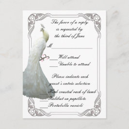 Tarjeta de respuesta del Boda de pavo real blanco