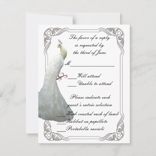 Tarjeta de respuesta del Boda de pavo real blanco  (Anverso)