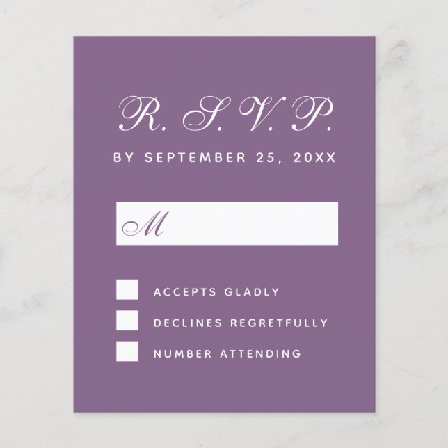 Tarjeta de respuesta del Boda de presupuesto Púrpu (Anverso)