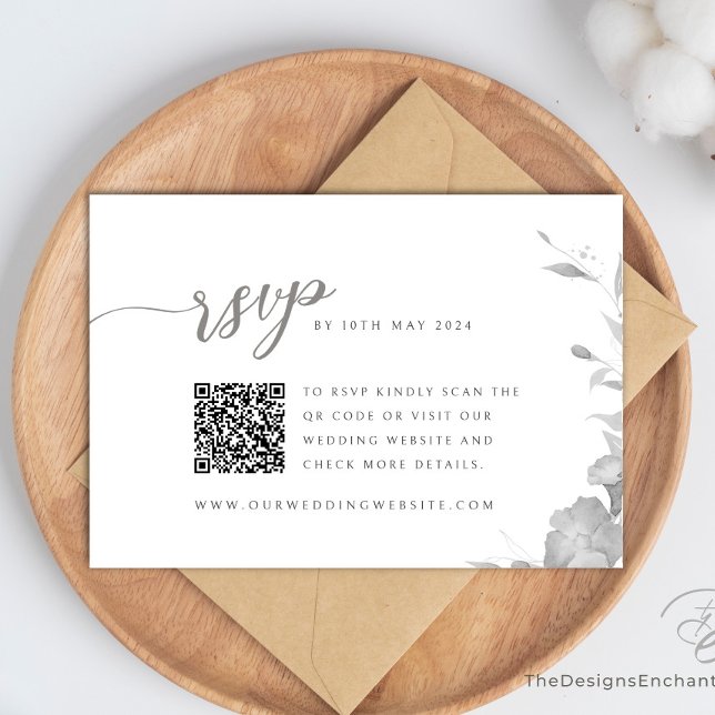 Tarjeta de respuesta del Boda de tarjeta RSVP Boho (Gray RSVP Card, Wedding Response Card with Boho watercolor Flower design by TheDesignsEnchanted)