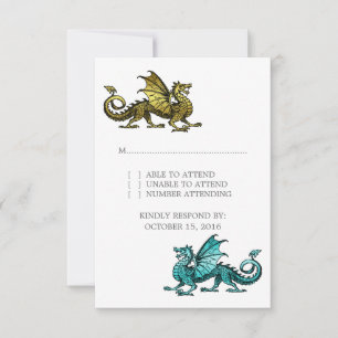 Tarjeta de respuesta del Boda del dragón Verde azu