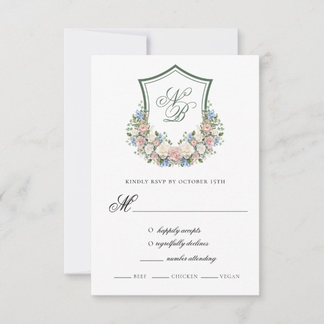 Tarjeta de respuesta del Boda del Escudo Floral Az (Anverso)