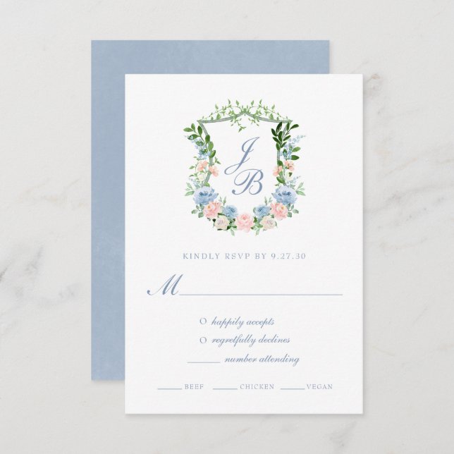 Tarjeta de respuesta del Boda del Escudo Floral Az (Anverso / Reverso)
