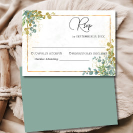 Tarjeta de respuesta del boda del eucalipto verde