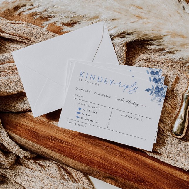 Tarjeta de respuesta del Boda floral azul con opci (Subido por el creador)