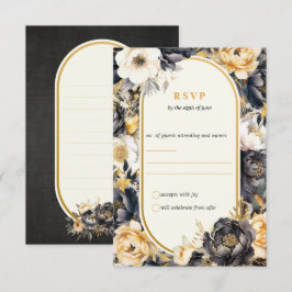 Tarjeta de respuesta del Boda Floral Black & Gold