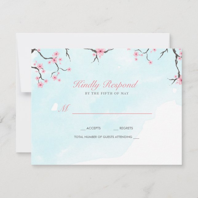Tarjeta de respuesta del boda | Flores de cerezo a (Anverso)