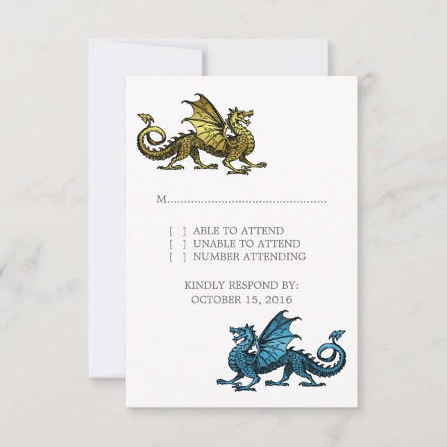 Tarjeta de respuesta del Boda Gold Blue Dragon (Anverso)