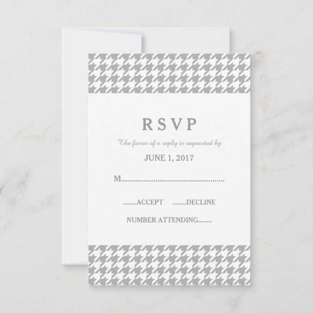 Tarjeta de respuesta del Boda Gray Houndstoth (Anverso)