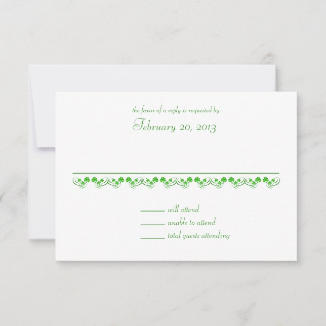 Tarjeta de respuesta del Boda irlandés Shamrock (Anverso)