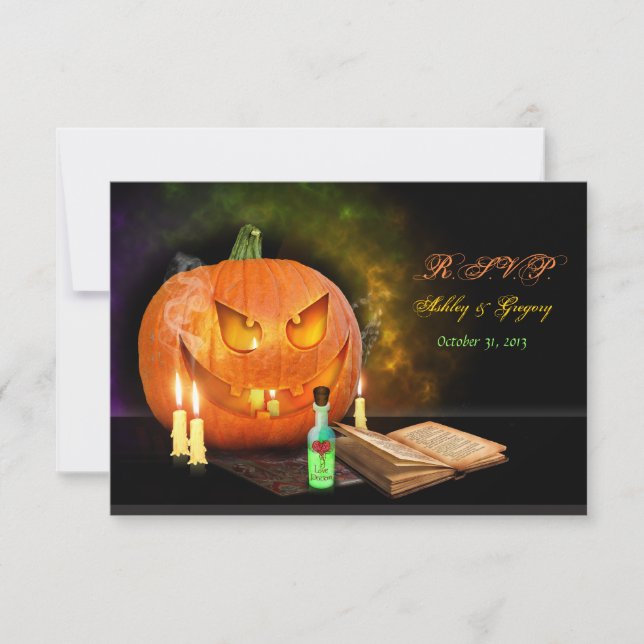 Tarjeta de respuesta del Boda Jack O'Lantern Hallo (Anverso)