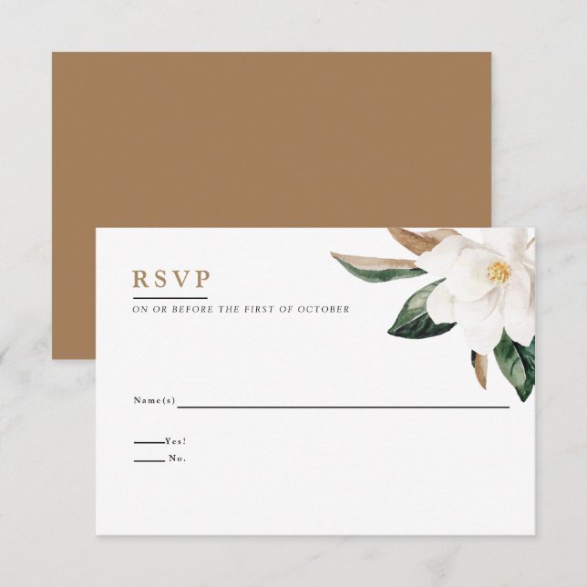Tarjeta de respuesta del Boda Magnolia| Blanco (Anverso / Reverso)