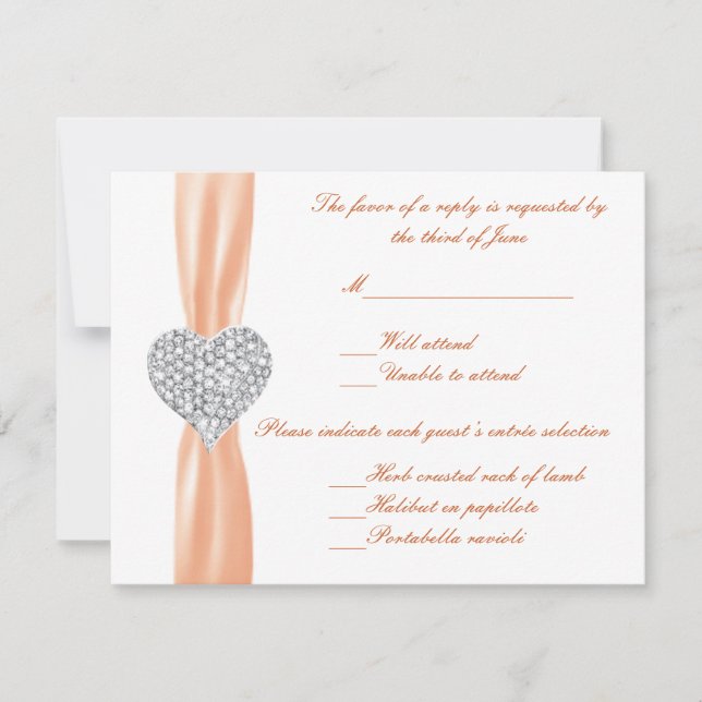 Tarjeta de respuesta del Boda Naranja del corazón  (Anverso)
