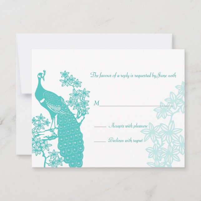 Tarjeta de respuesta del Boda Peacock (Anverso)