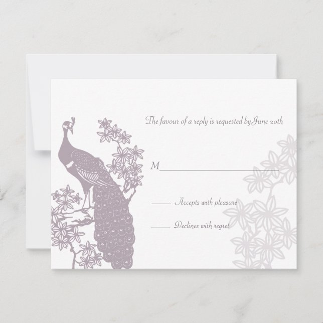 Tarjeta de respuesta del Boda Peacock (Anverso)