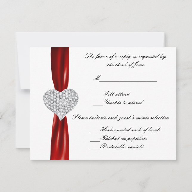 Tarjeta de respuesta del Boda rojo del corazón del (Anverso)