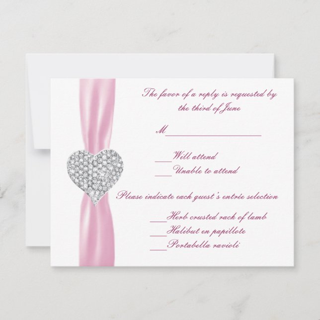 Tarjeta de respuesta del Boda rosa del corazón de  (Anverso)