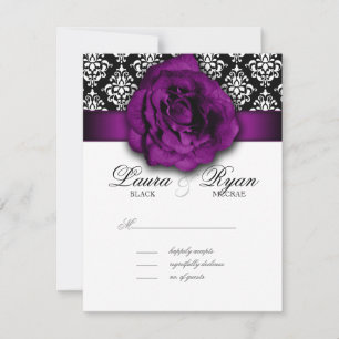 Tarjeta de respuesta del Boda RSVP Damasco Rosa pú