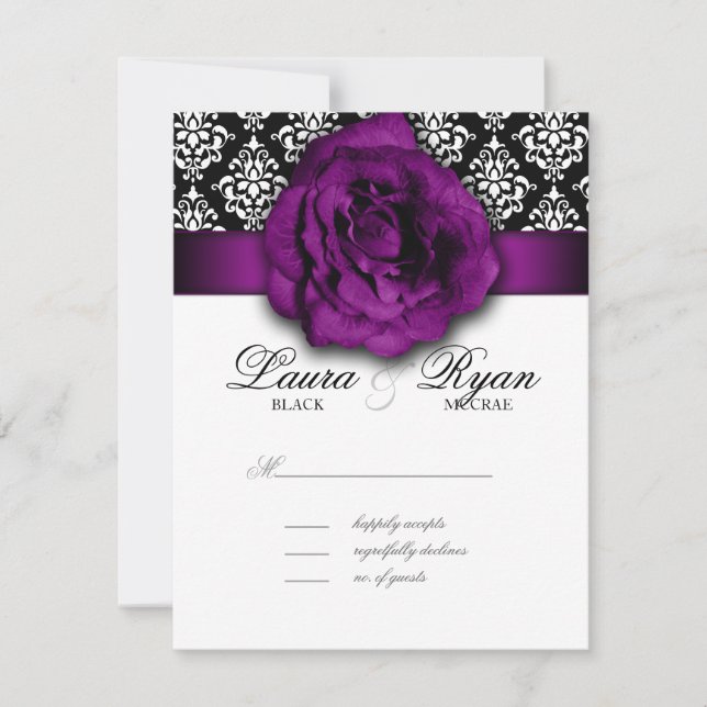 Tarjeta de respuesta del Boda RSVP Damasco Rosa pú (Anverso)