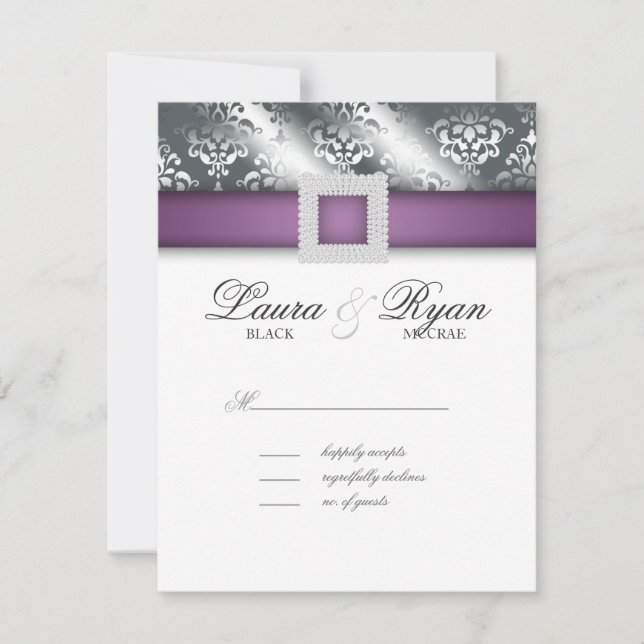 Tarjeta de respuesta del Boda RSVP Jewel Plata púr (Anverso)