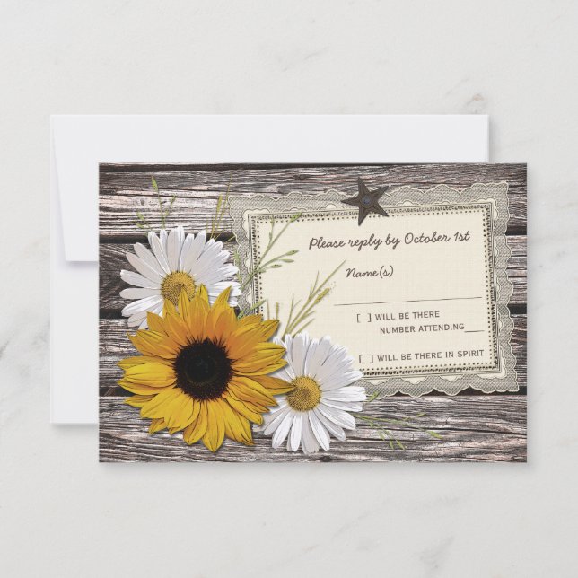 Tarjeta de respuesta del Boda Rústico del Sunflowe (Anverso)