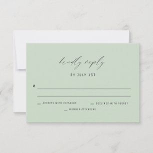Tarjeta de respuesta del Boda verde sabio clásico 